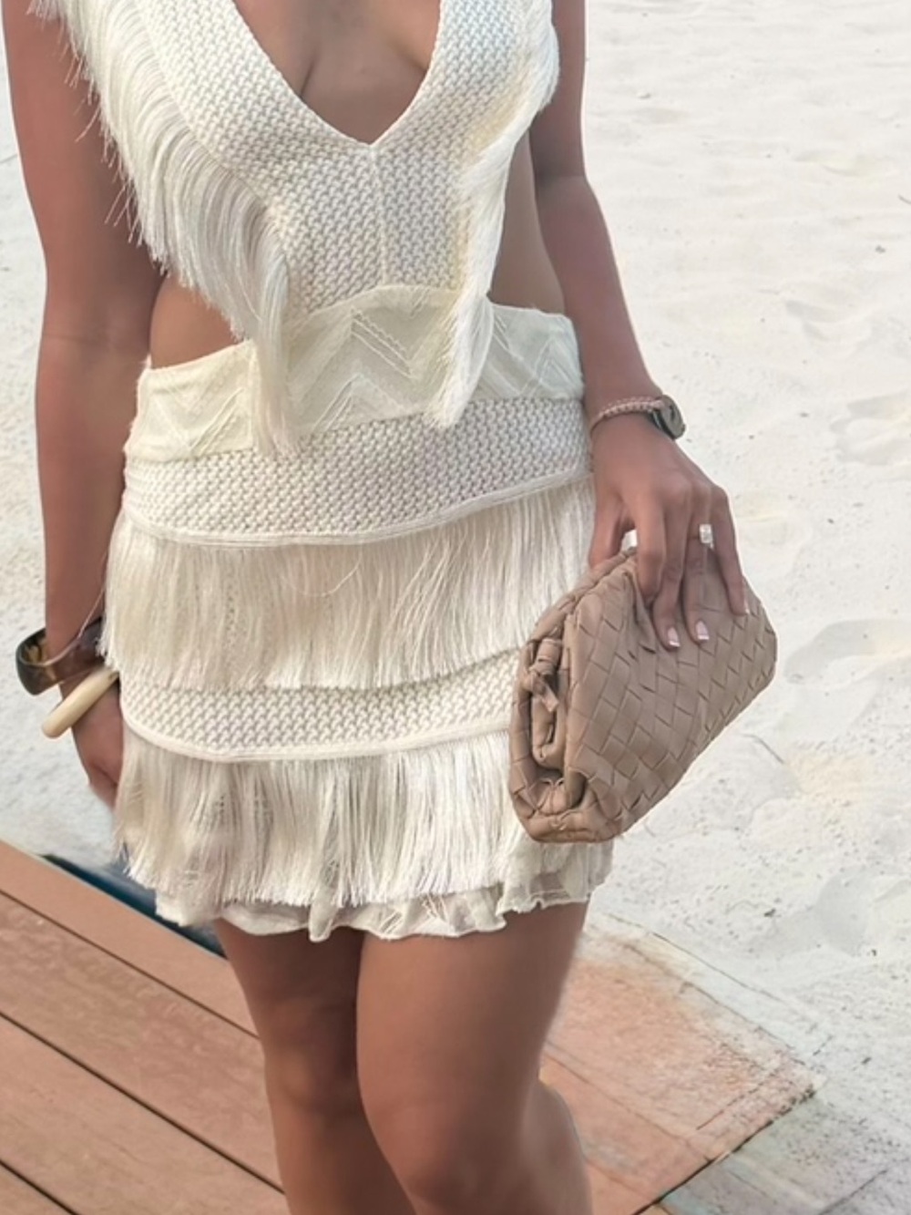 Fringed Knit Ivory vacation dress